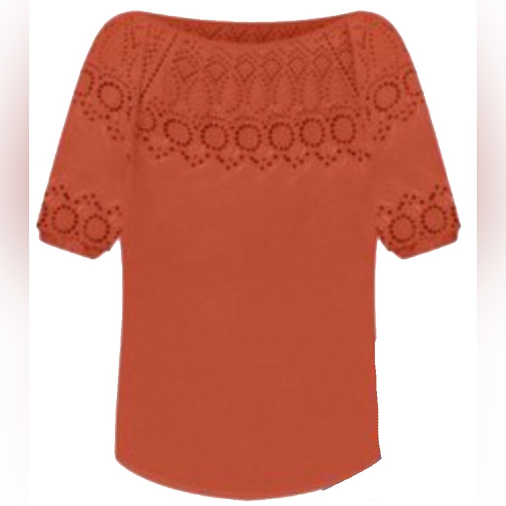 Ann Taylor Loft Small Rust Orange Laser Cut Tee Shirt